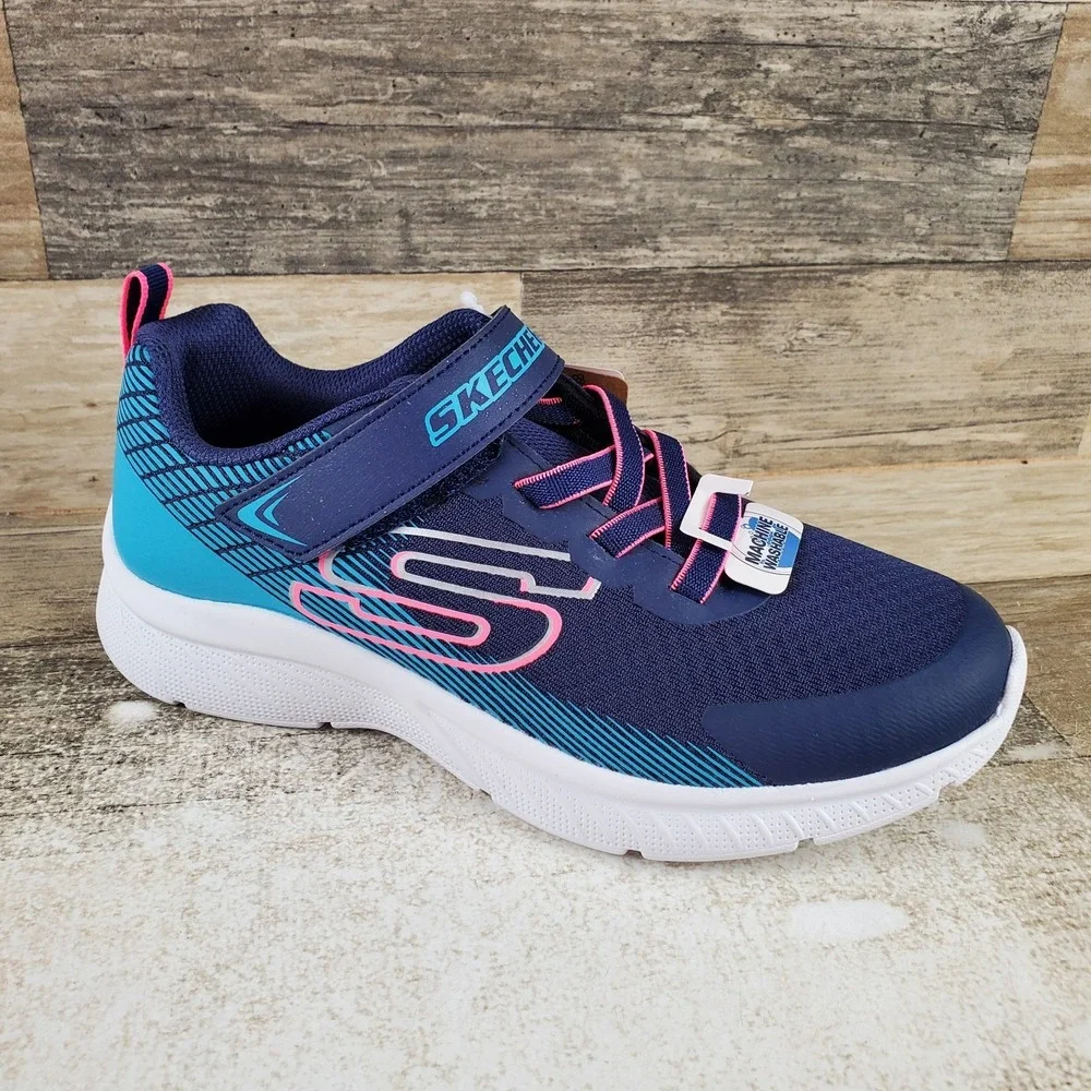 Skechers Microspec Plus Sprint Speed Girls Shoes Sz 3 Athletic Navy Blue Sneaker